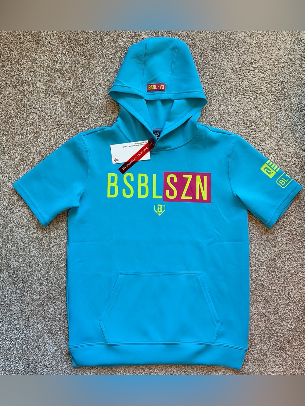 Baseball Lifestyle 101 BSBLSZN Boys YL Short Sleeve Hoodie Blue NWT